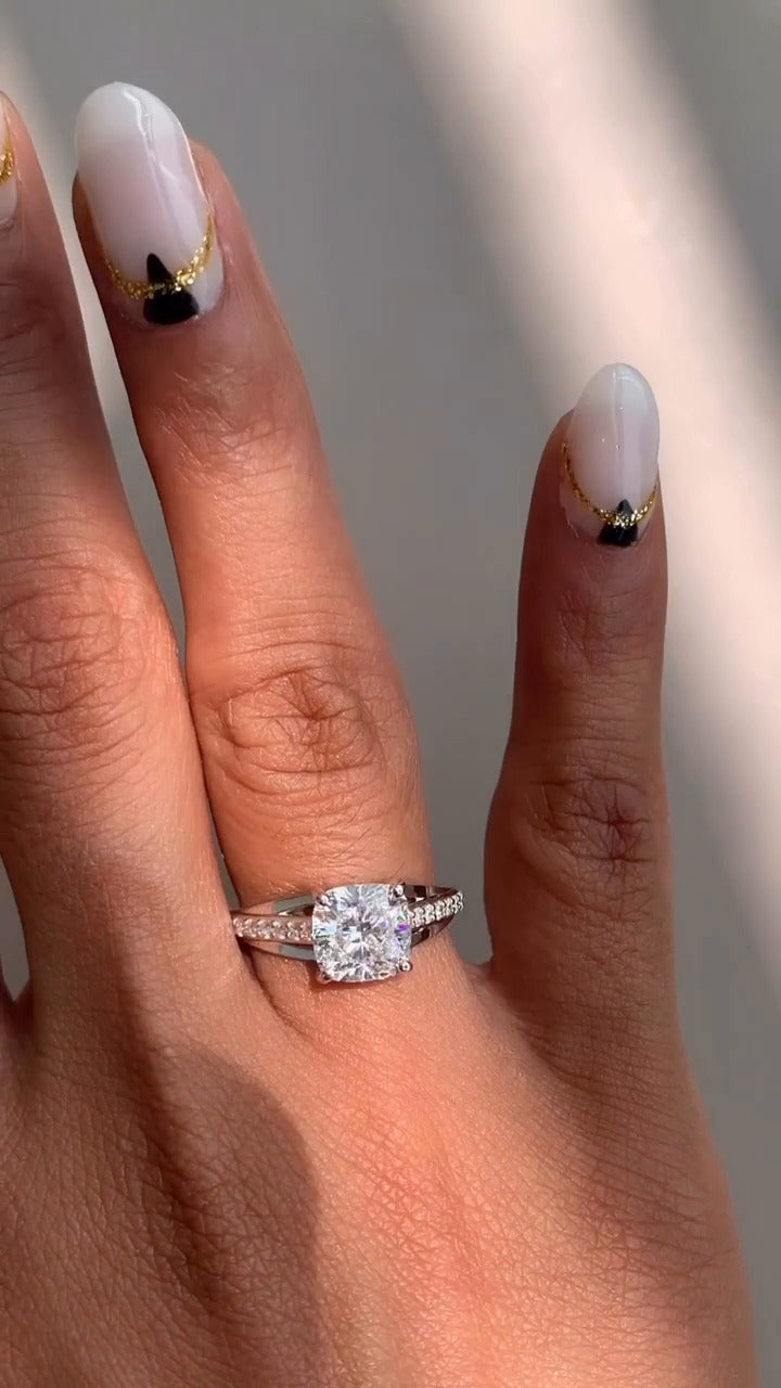 Jessamine Cushion Diamond Band Moissanite Engagement Ring