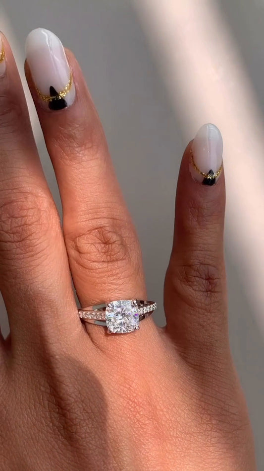 Jessamine Cushion Diamond Band Moissanite Engagement Ring