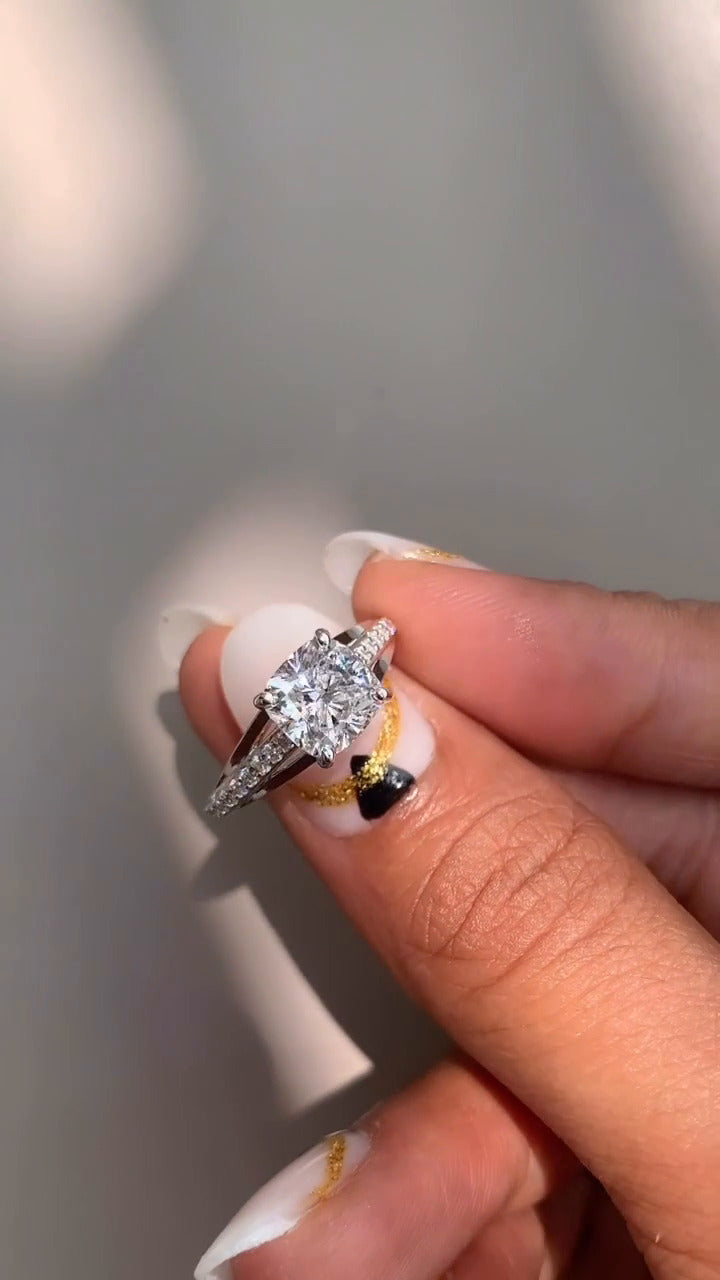 Jessamine Cushion Diamond Band Moissanite Engagement Ring