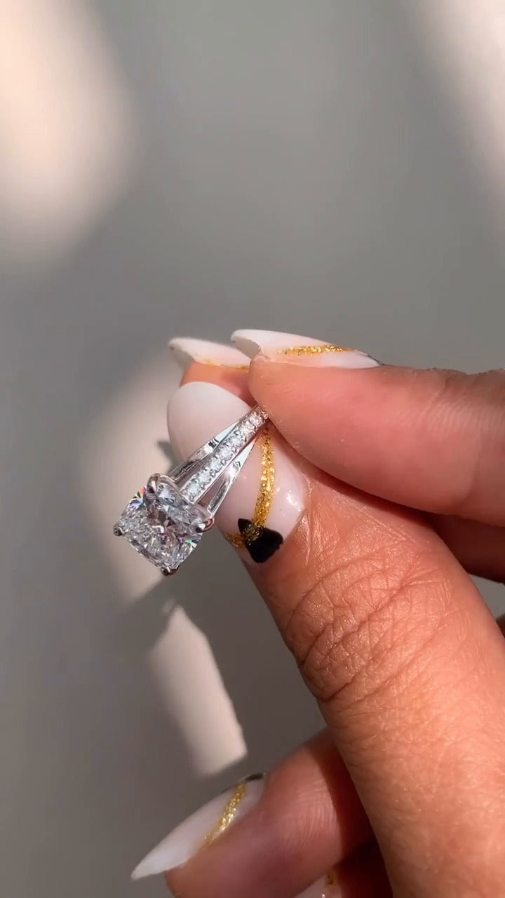 Jessamine Cushion Diamond Band Moissanite Engagement Ring