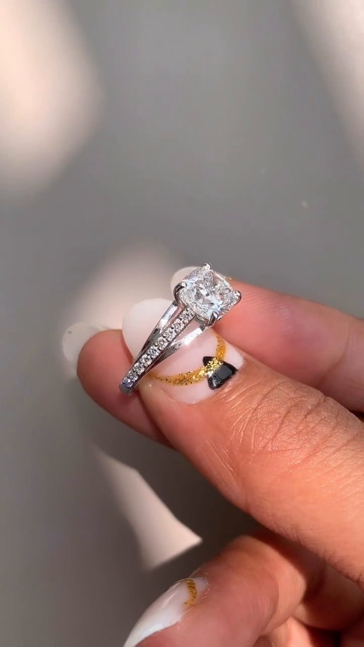 Jessamine Cushion Diamond Band Moissanite Engagement Ring