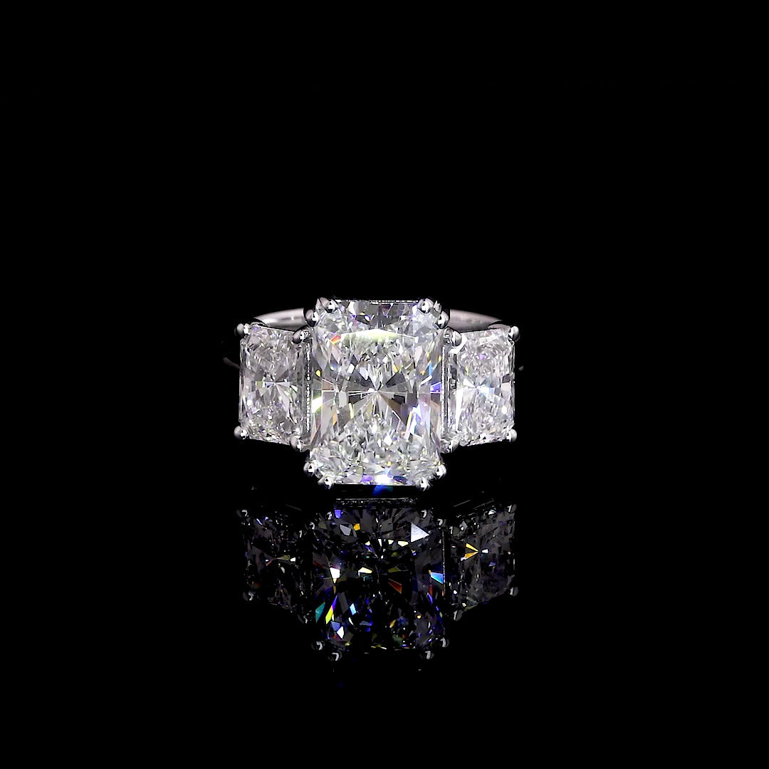 Jessamine Radiant Three Stone Moissanite Engagement Ring