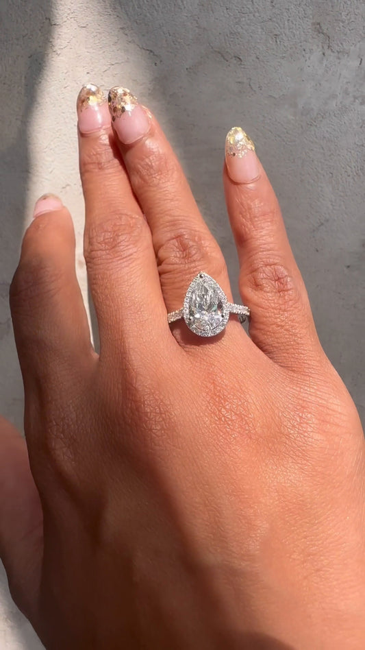 Joliette Pear Halo Moissanite Engagement Ring