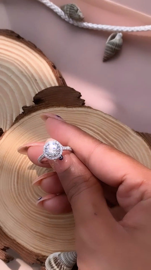 Joliette Round Halo Moissanite Engagement Ring