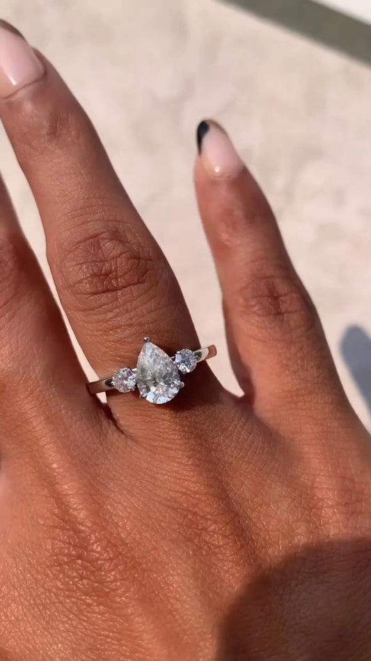 Kaori Pear Three Stone Moissanite Engagement Ring