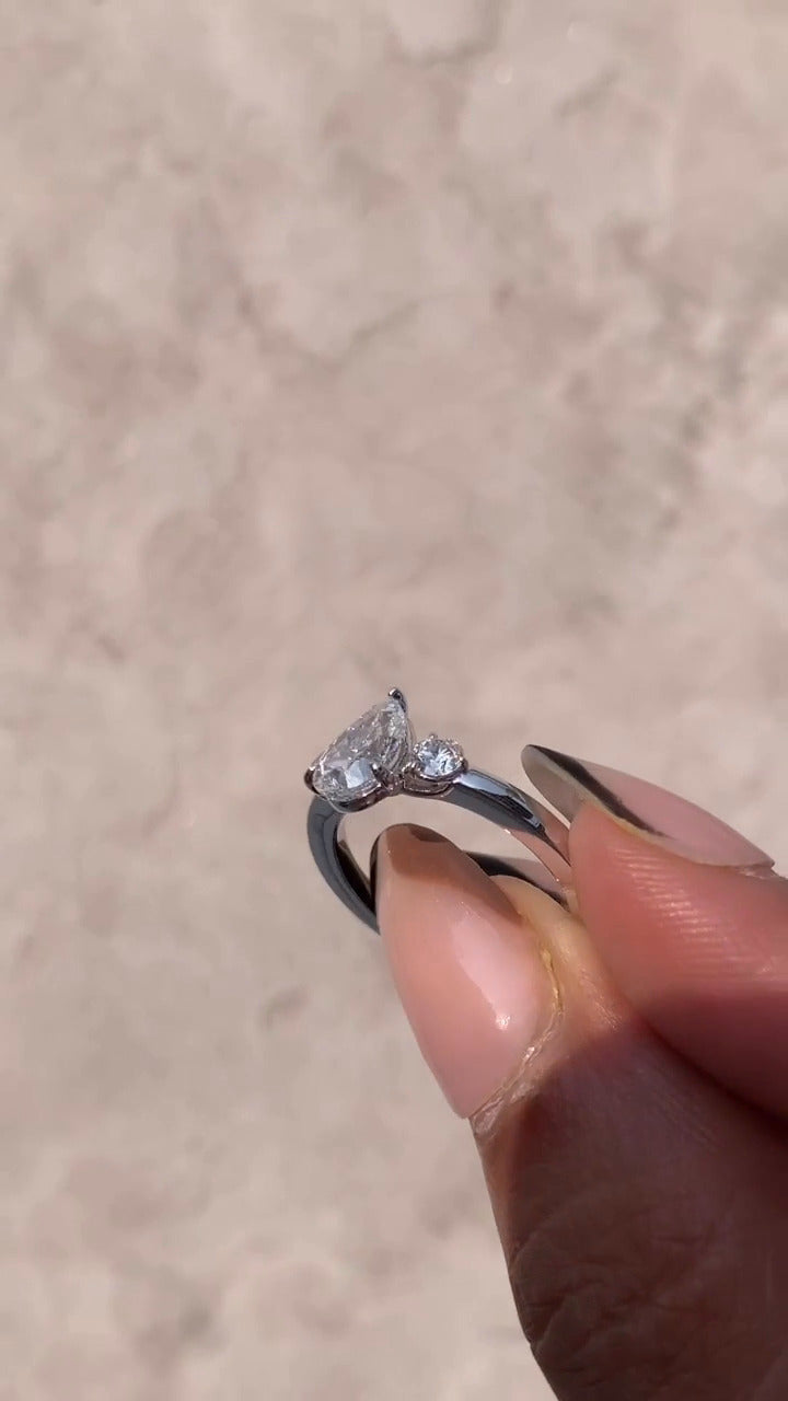 Kaori Pear Three Stone Moissanite Engagement Ring