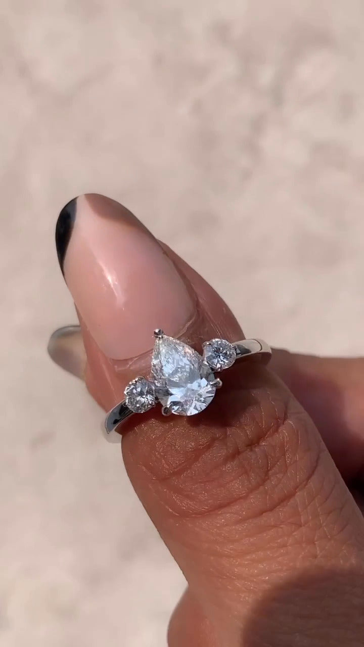 Kaori Pear Three Stone Moissanite Engagement Ring