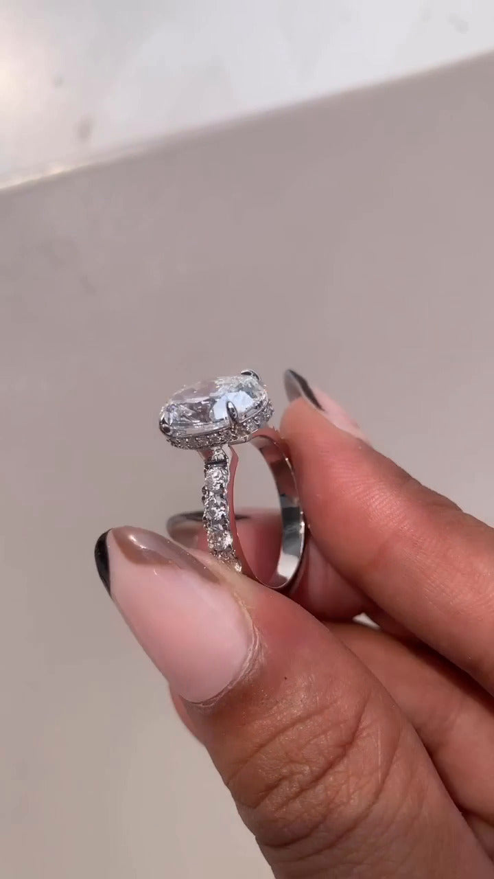 Leandra Oval Hidden Halo Moissanite Engagement Ring