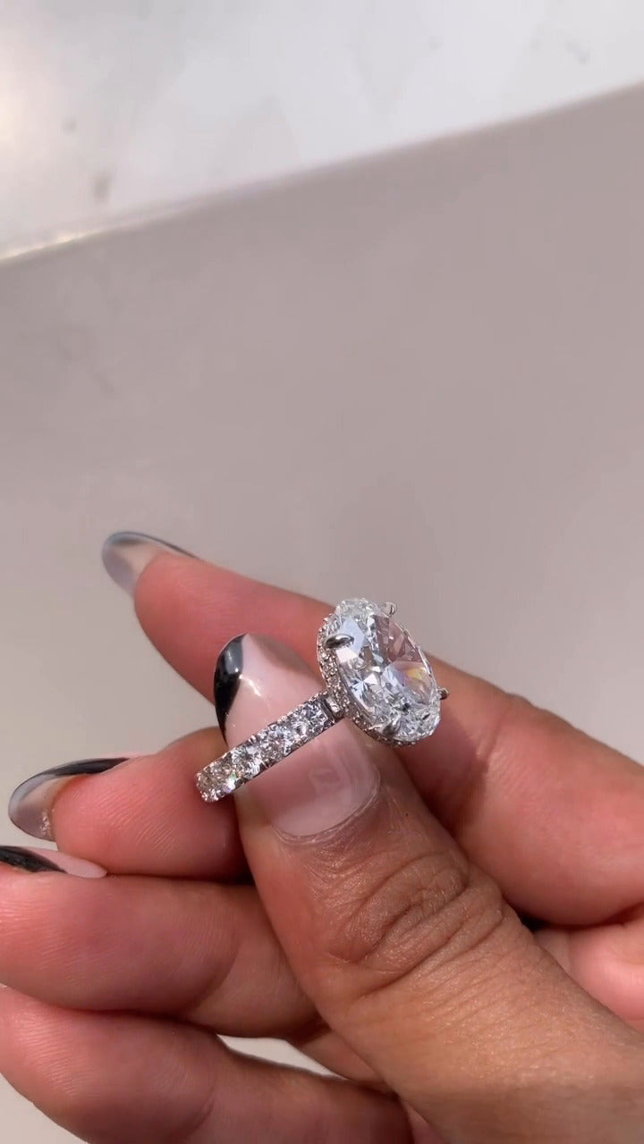 Leandra Oval Hidden Halo Moissanite Engagement Ring