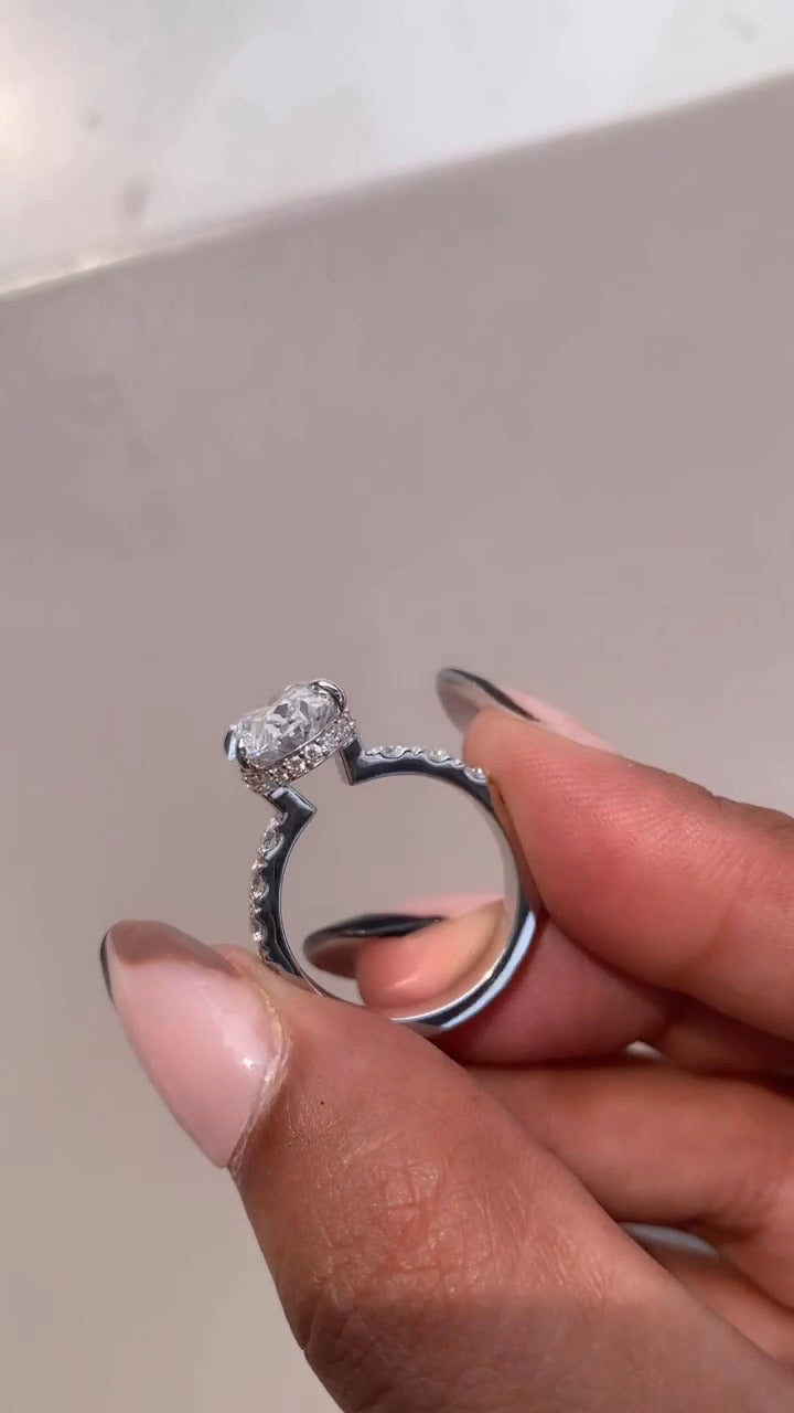 Leandra Oval Hidden Halo Moissanite Engagement Ring