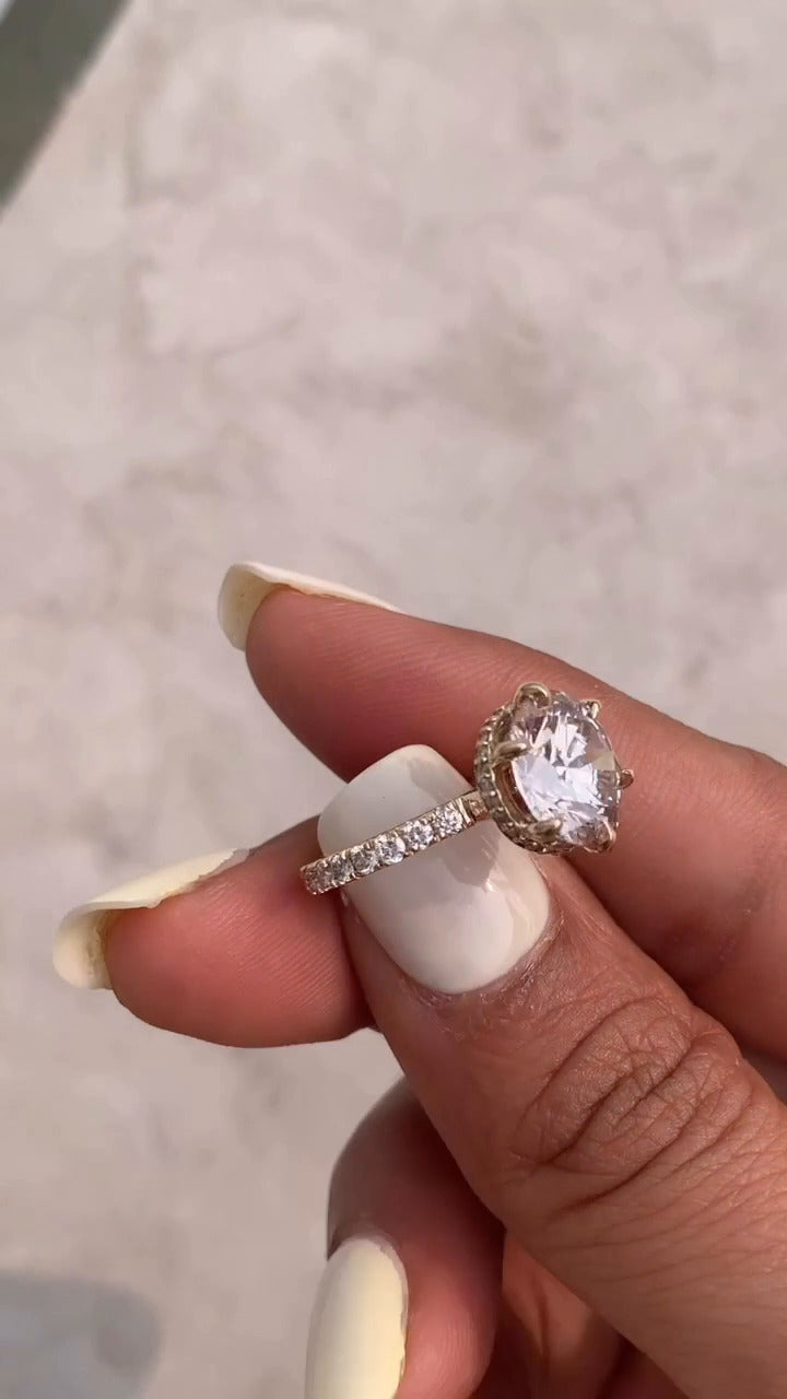 Leandra Round Hidden Halo Moissanite Engagement Ring