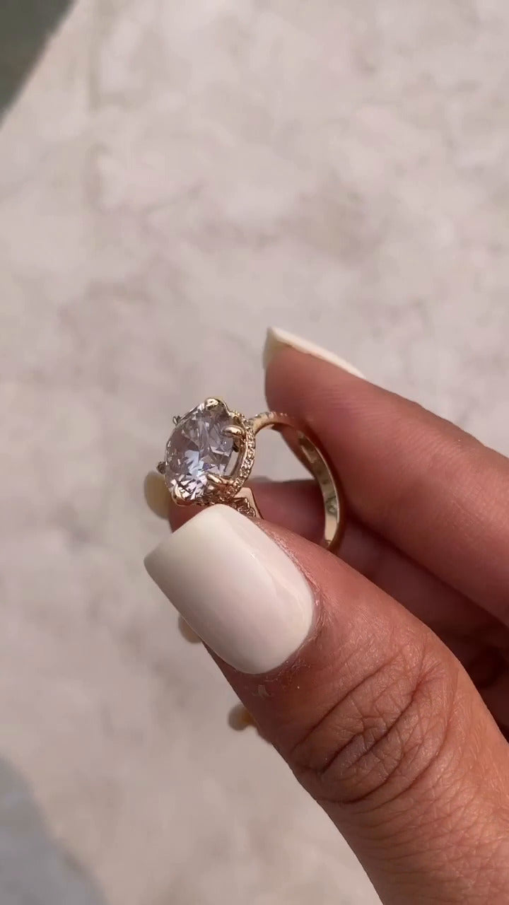 Leandra Round Hidden Halo Moissanite Engagement Ring