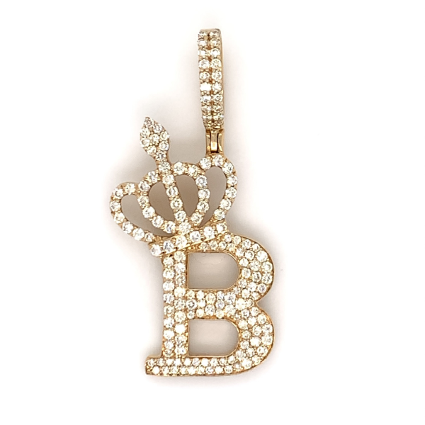 1.30 CT Moissanite Iced Out Letter "B" Queen Crown Pendant