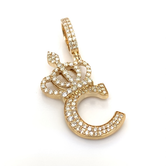 1.30 CT Moissanite Iced Out Letter "C" Queen Crown Pendant