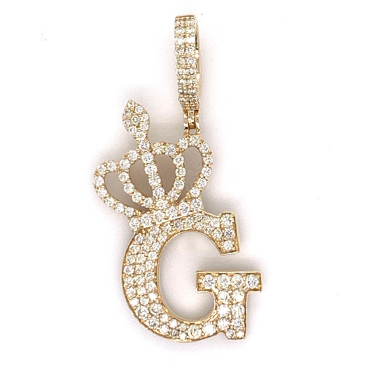 1.30 CT Moissanite Iced Out Letter "G" Queen Crown Pendant
