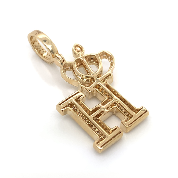 1.30 CT Moissanite Iced Out Letter "H" Queen Crown Pendant