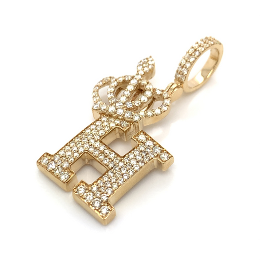 1.30 CT Moissanite Iced Out Letter "H" Queen Crown Pendant
