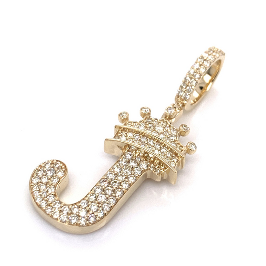 1.30 CT Moissanite Iced Out Letter "J" King Crown Pendant