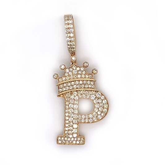 1.30 CT Moissanite Iced Out Letter "P" King Crown Pendant