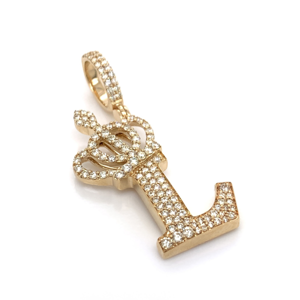 1.30 CT Moissanite Iced Out Letter "L" Queen Crown Pendant