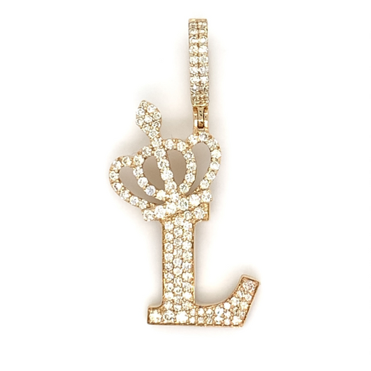 1.30 CT Moissanite Iced Out Letter "L" Queen Crown Pendant