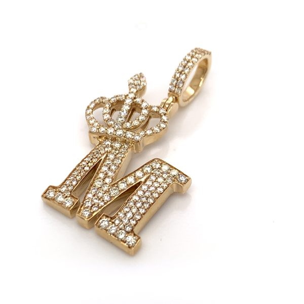 1.30 CT Moissanite Iced Out Letter "M" Queen Crown Pendant