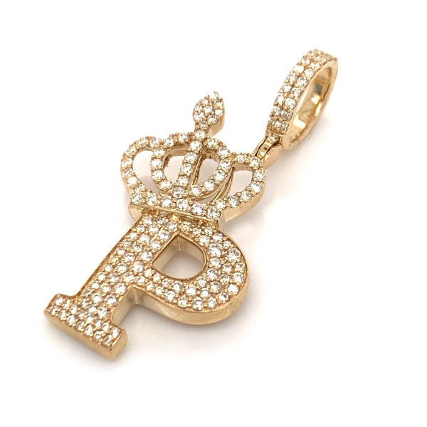 1.30 CT Moissanite Iced Out Letter "P" Queen Crown Pendant