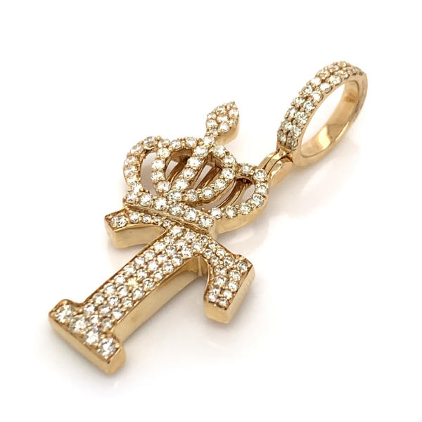 1.30 CT Moissanite Iced Out Letter "T" Queen Crown Pendant