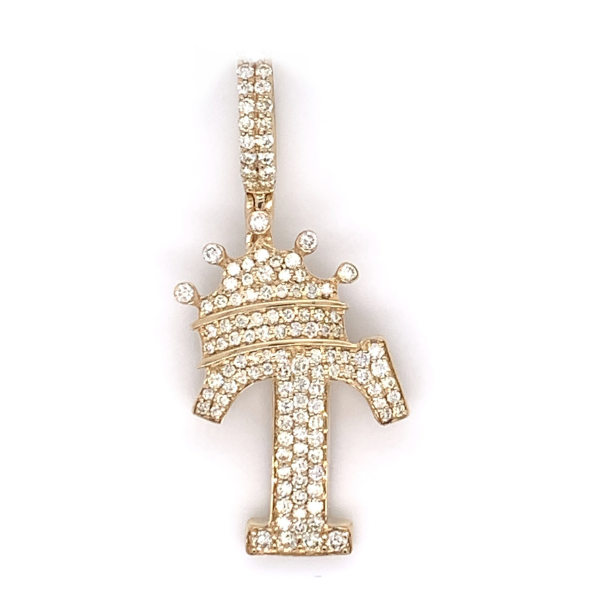 1.30 CT Moissanite Iced Out Letter "T" King Crown Pendant