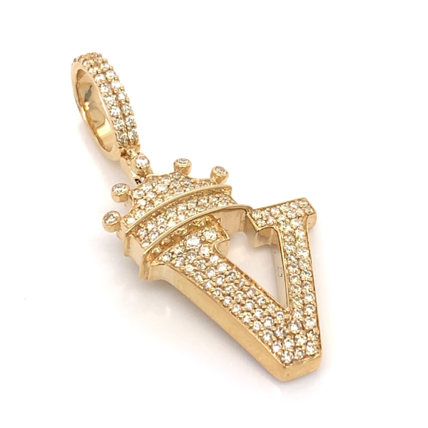 1.30 CT Moissanite Iced Out Letter "V" King Crown Pendant