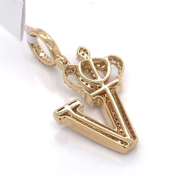 1.30 CT Moissanite Iced Out Letter "V" Queen Crown Pendants