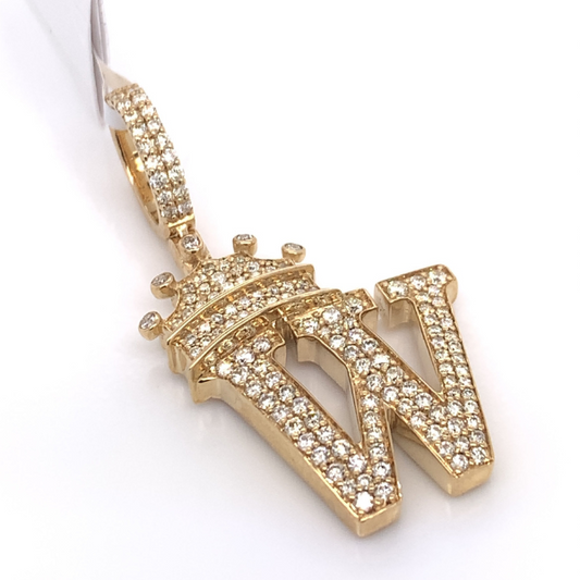 1.30 CT Moissanite Iced Out Letter "W" King Crown Pendant