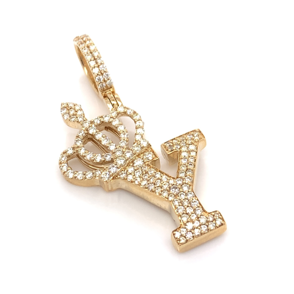 1.30 CT Moissanite Iced Out Letter "Y" Queen Crown Pendant