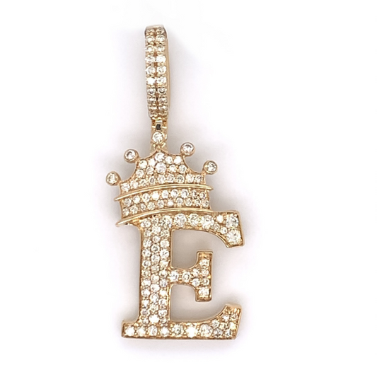 1.30 CT Moissanite Iced Out Letter "E" King Crown Pendant