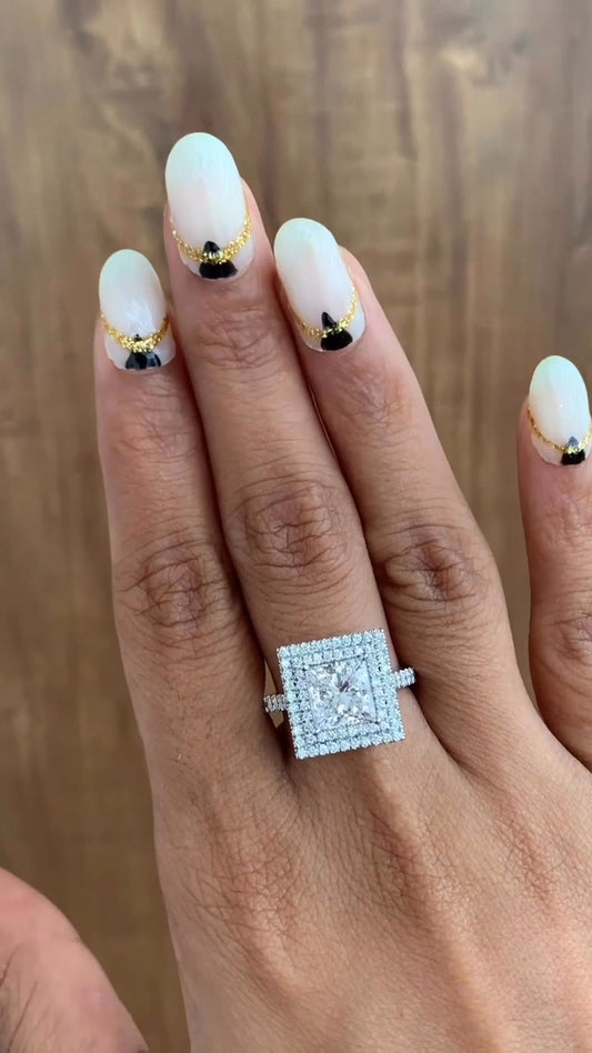 Linnea Princess Halo Moissanite Engagement Ring