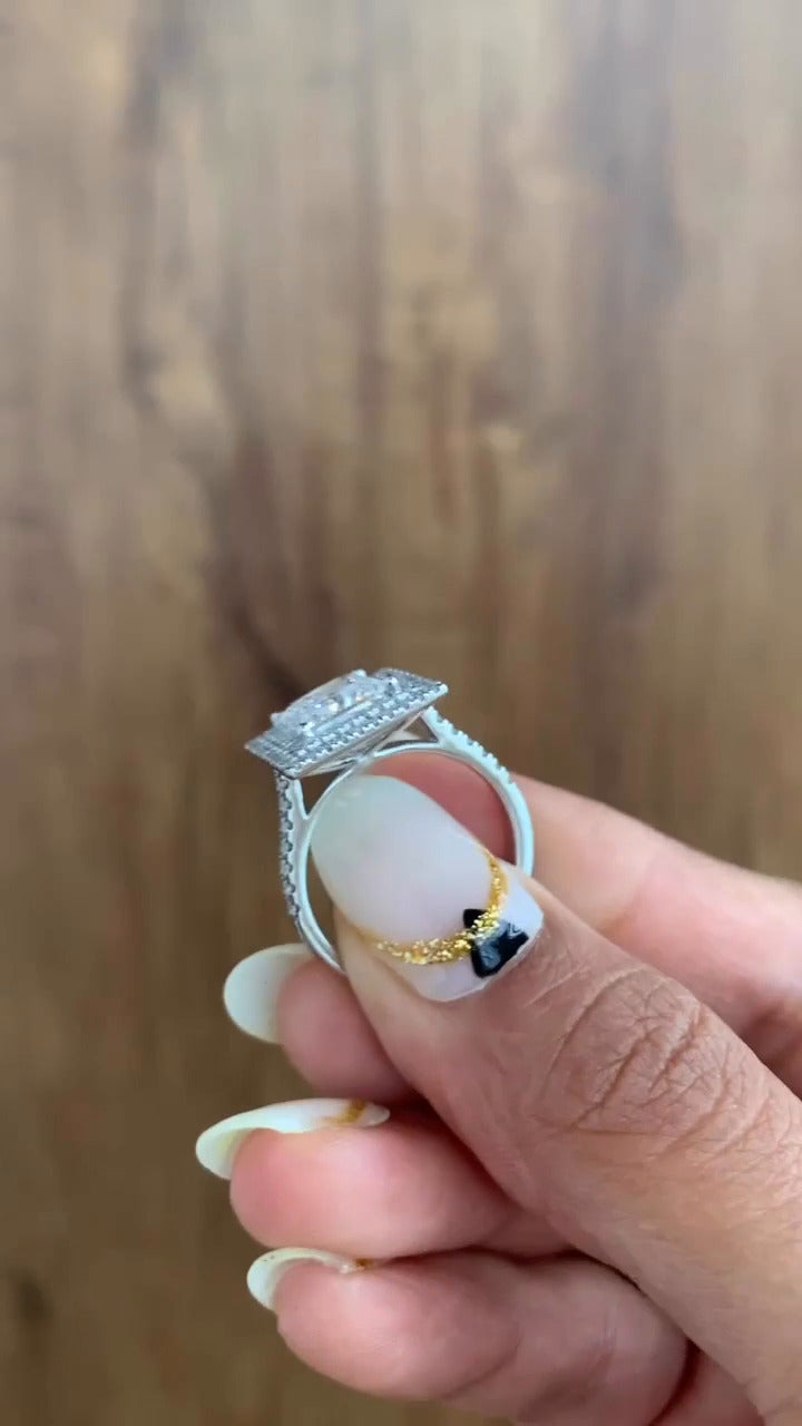 Linnea Princess Halo Moissanite Engagement Ring