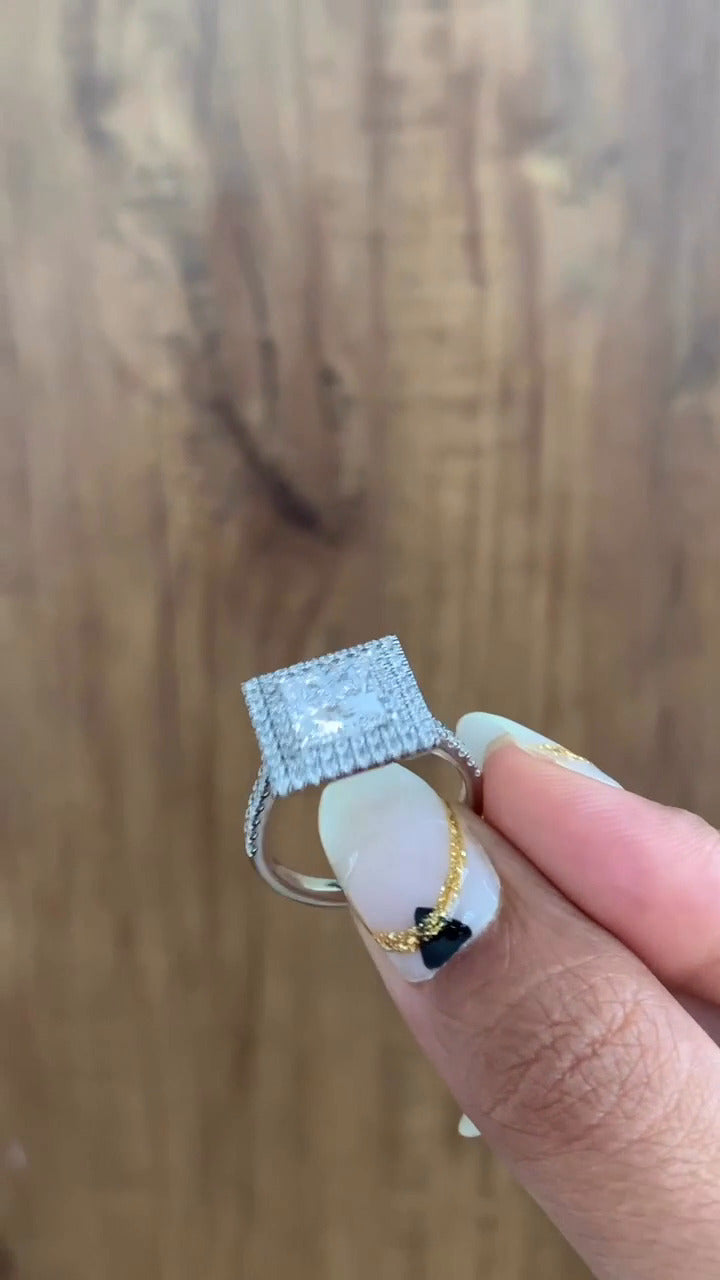 Linnea Princess Halo Moissanite Engagement Ring