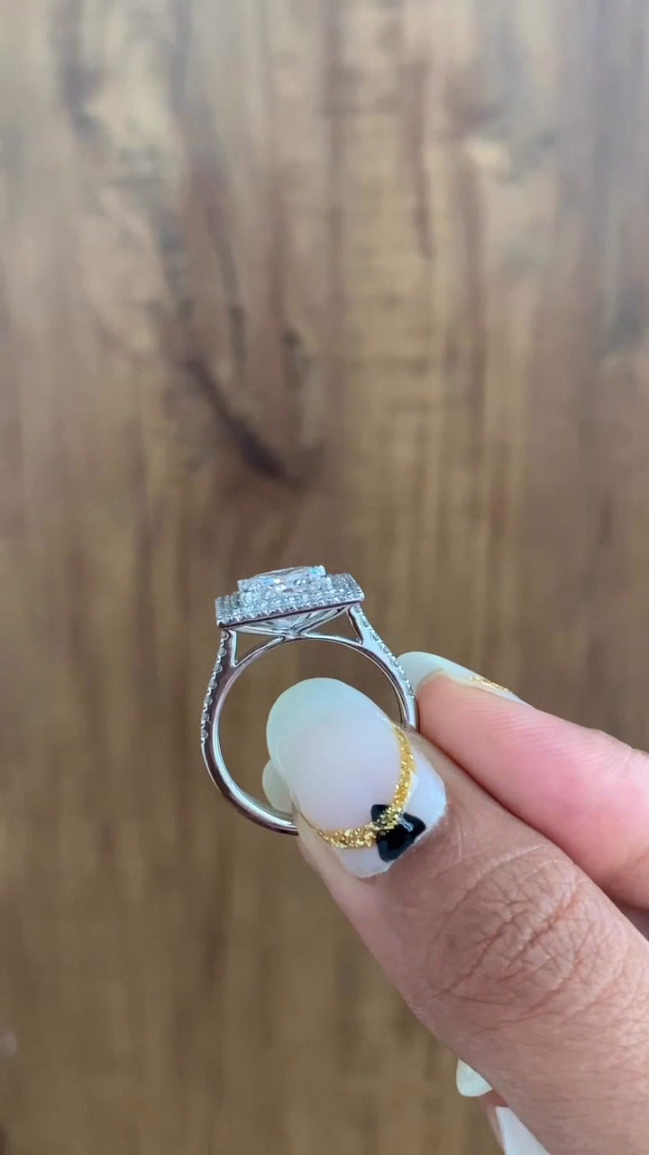 Linnea Princess Halo Moissanite Engagement Ring