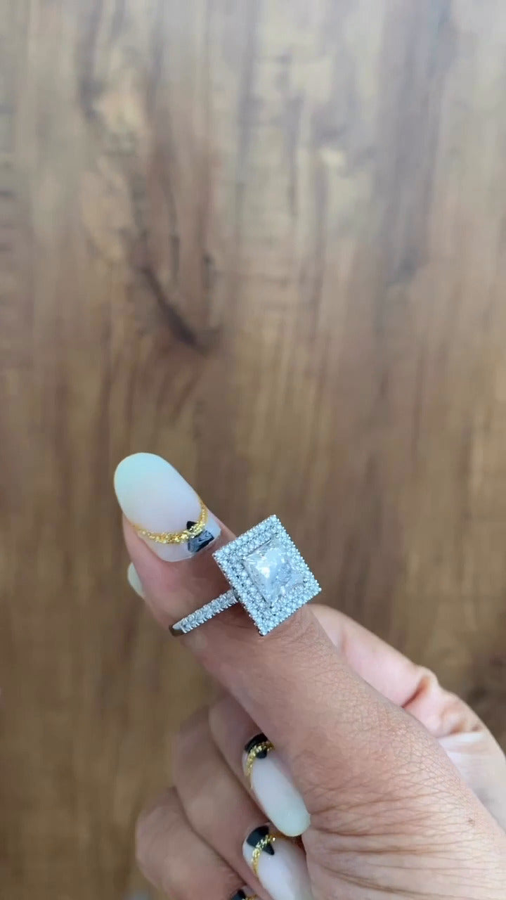 Linnea Princess Halo Moissanite Engagement Ring