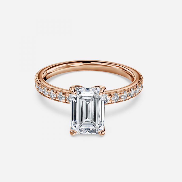 Tamara Emerald Diamond Band Moissanite Engagement Ring