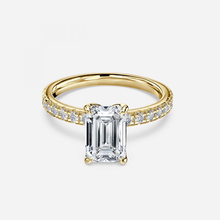 Tamara Emerald Diamond Band Moissanite Engagement Ring