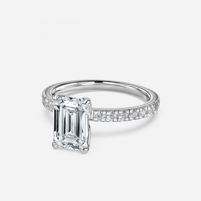 Tamara Emerald Diamond Band Moissanite Engagement Ring