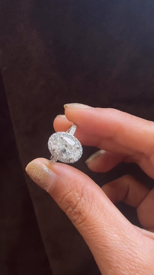 Lucia Oval Halo Moissanite Engagement Ring