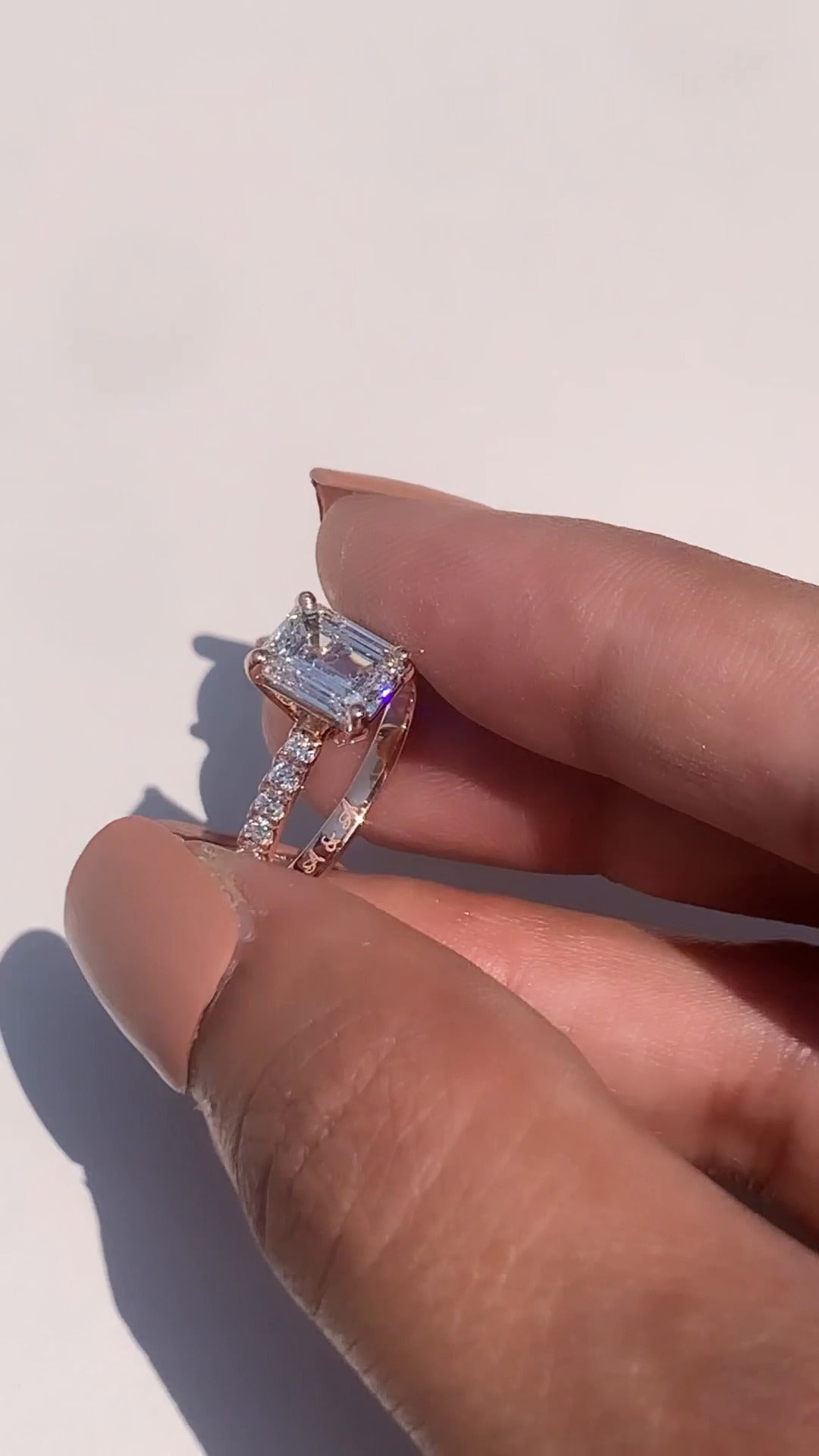 Maeve Emerald Diamond Band Moissanite Engagement Ring