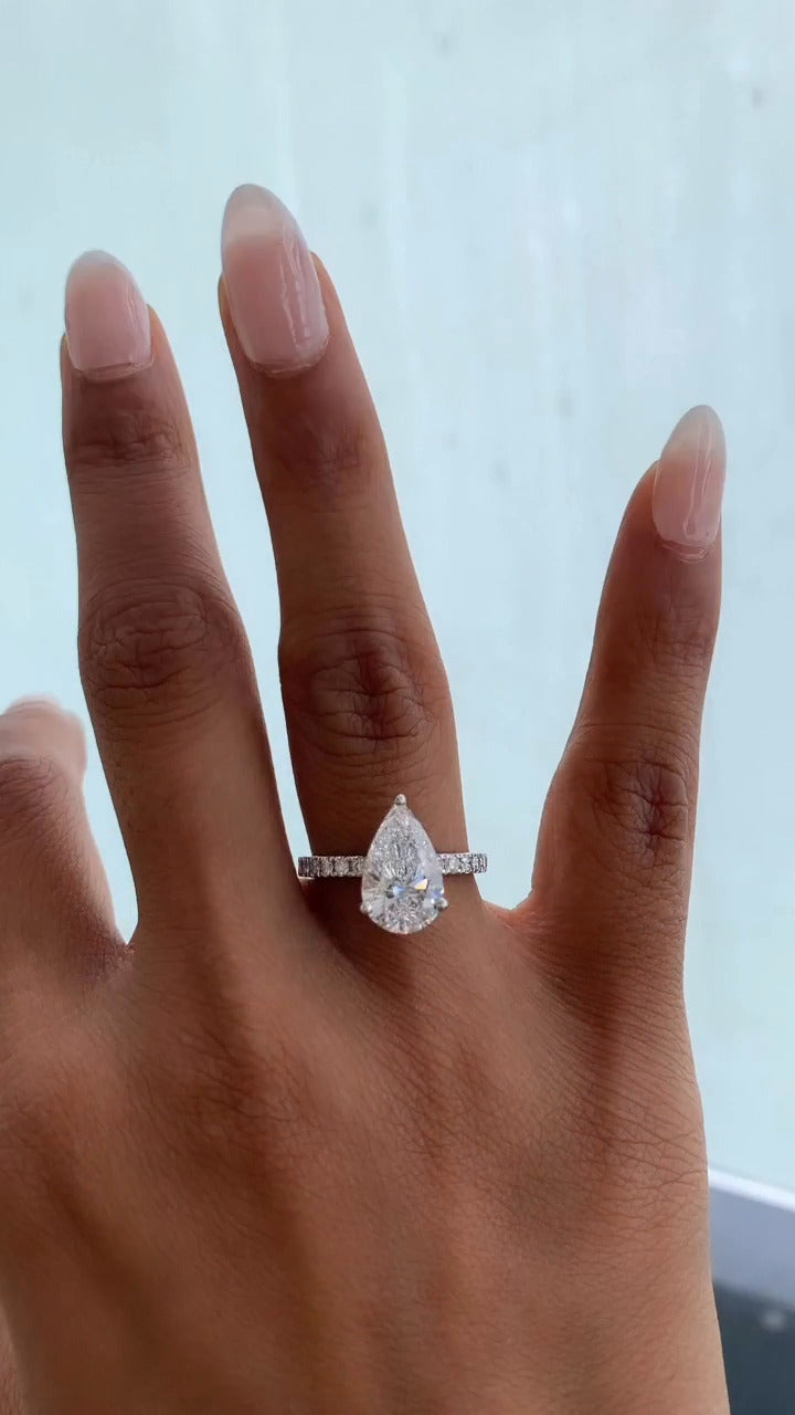 Maeve Pear Diamond Band Moissanite Engagement Ring