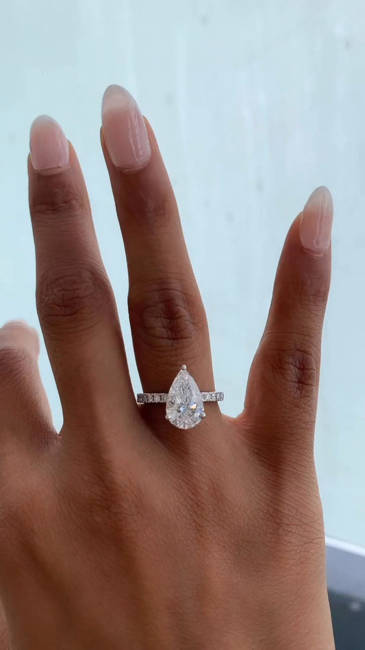 Maeve Pear Diamond Band Moissanite Engagement Ring