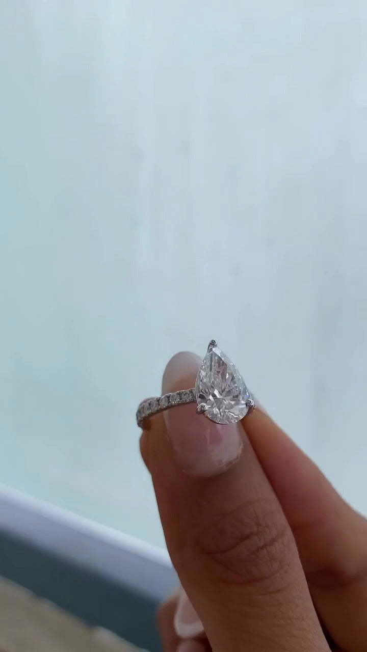 Maeve Pear Diamond Band Moissanite Engagement Ring