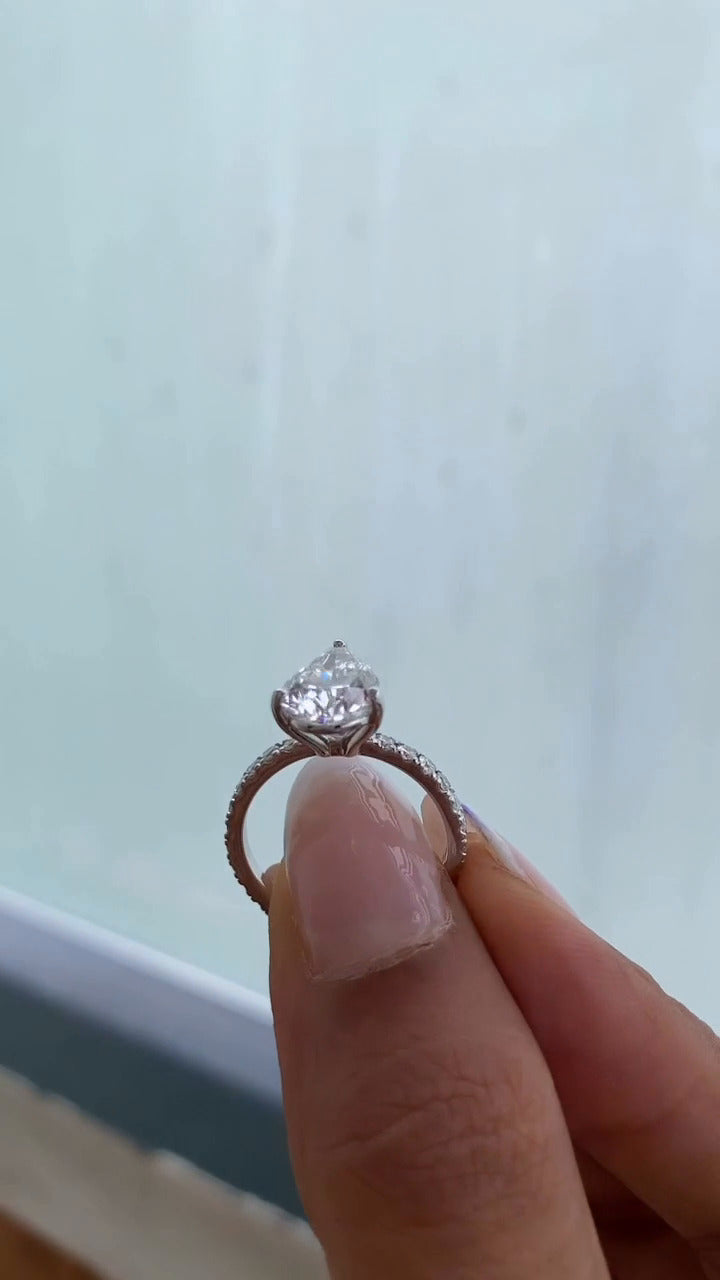 Maeve Pear Diamond Band Moissanite Engagement Ring