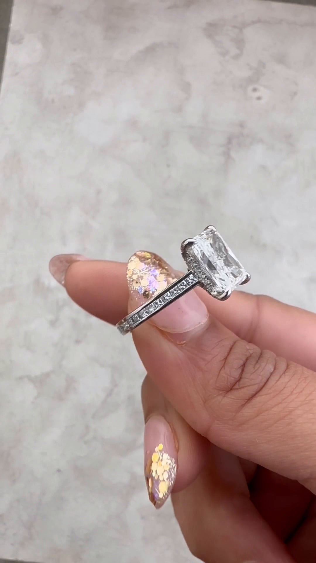 Marigold Radiant Hidden Halo Moissanite Engagement Ring