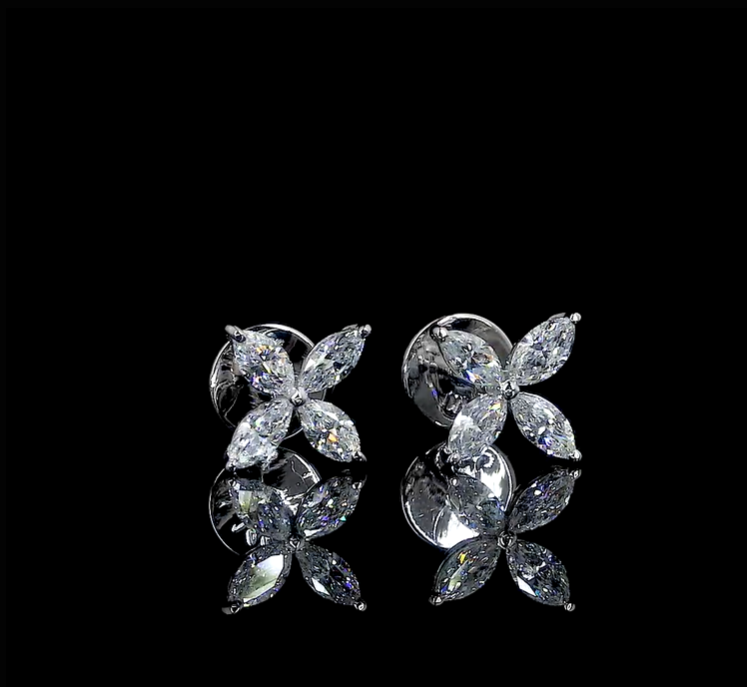 Marquise Moissanite Floral Leaf Cluster Stud Earrings